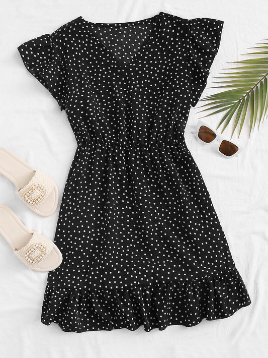 V-neck Polka Dot A-line Dress