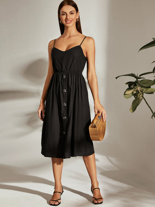 Tie Back Button Front Cami Dress