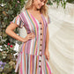 Buttoned Front Ruffle Trim Striped Smock Dress