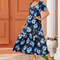 V Neck Floral Print Ruffle Hem Dress