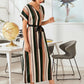 V-neck Striped Self Tie Tunic Dress