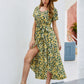 Asymmetrical Hem Split Thigh Belted Floral Dress