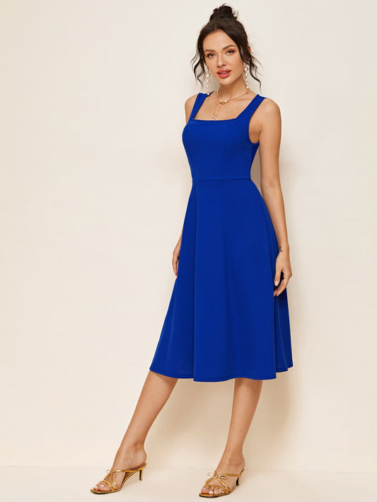 Thick Strap High Waist Solid Dress