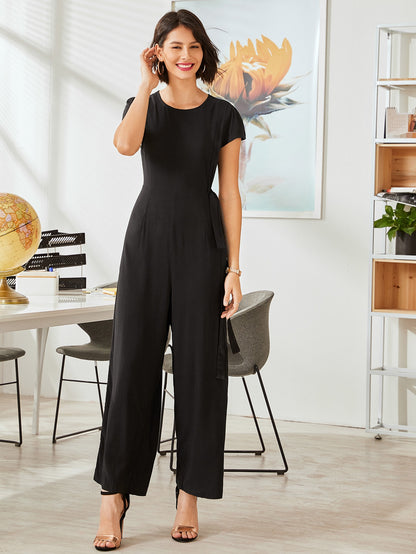 Solid Zip Back Wide Leg Jumpsuit