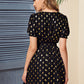 Surplice Neck Belted Gold Dot Print Dress