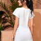 Ruched Asymmetrical Hem Solid Tee