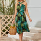 Buckle Belted Halterneck Tropical Dress