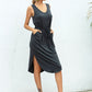 Curved Split Hem Drawstring Tank Dress
