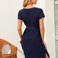 Zipper Back Split Hem Belted Dress