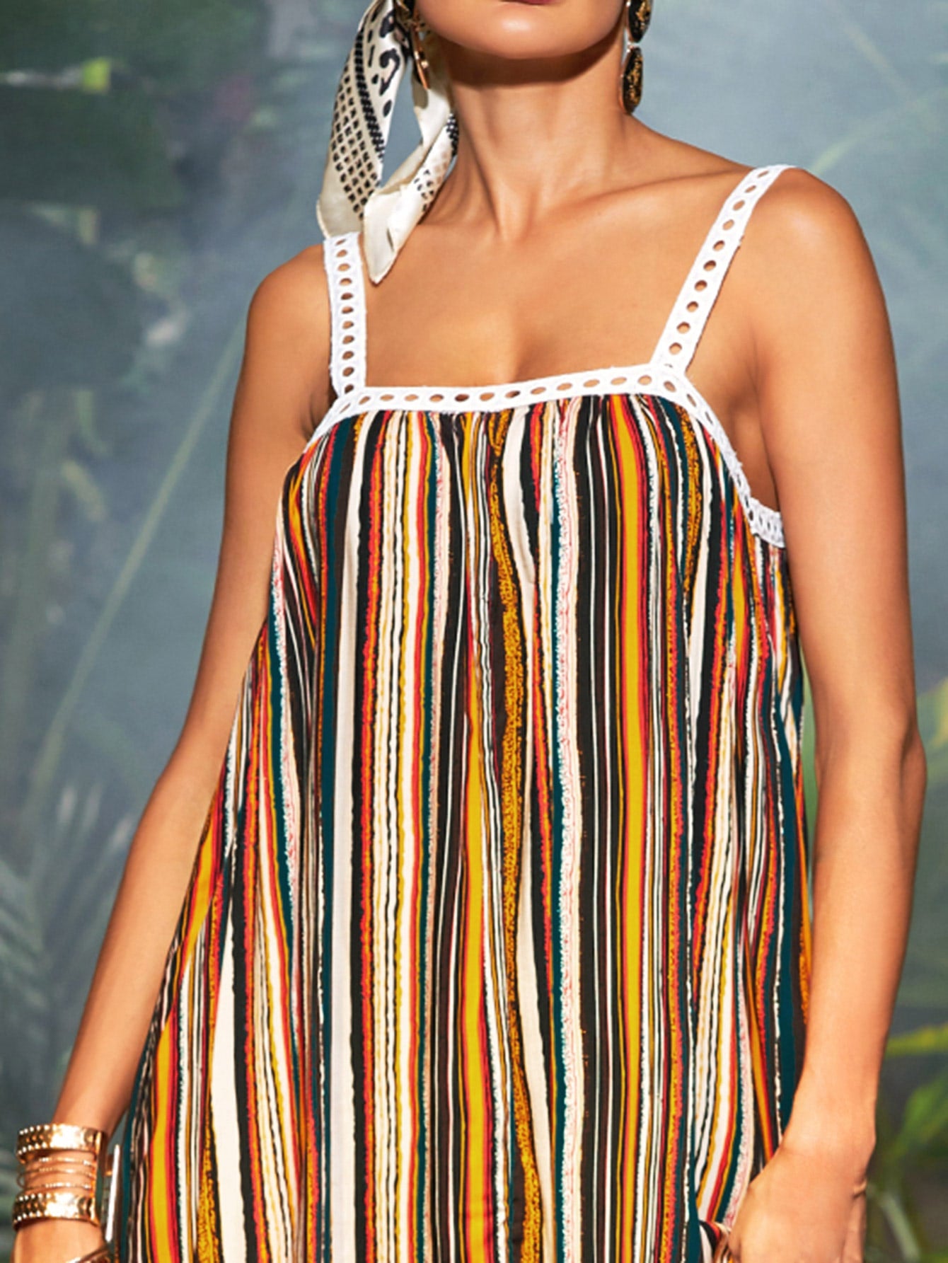 Color Striped Hollow Out Detail Cami Dress