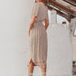 Amy's Cart Surplice Neck Shirred Waist Curved Hem Floral Dress