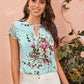 Keyhole Neck Guipure Lace Sleeve Floral Top