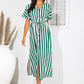 Striped Button Through Drawstring Waist Split Thigh Dress