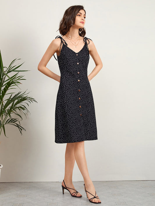 Polka Dot Print Button Through Cami Dress