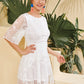 Plant Embroidered Keyhole Back Dress