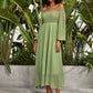 Frill Trim Shirred Bardot Chiffon A-line Dress