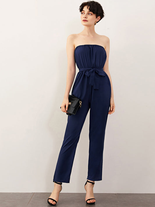 Solid Self Tie Tube Jumpsuit