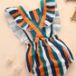 Baby Girl Striped Ruffle Trim Pinafore Bodysuit