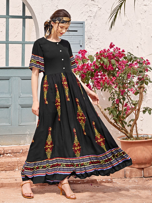 Tribal Print Button Front Dress