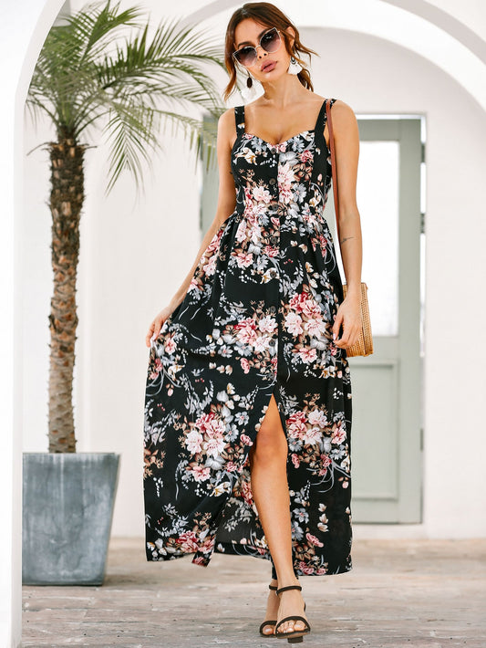 Floral Print Split Thigh Cami Dress