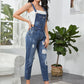 Crisscross Back Adjustable Strap Ripped Detail Overalls
