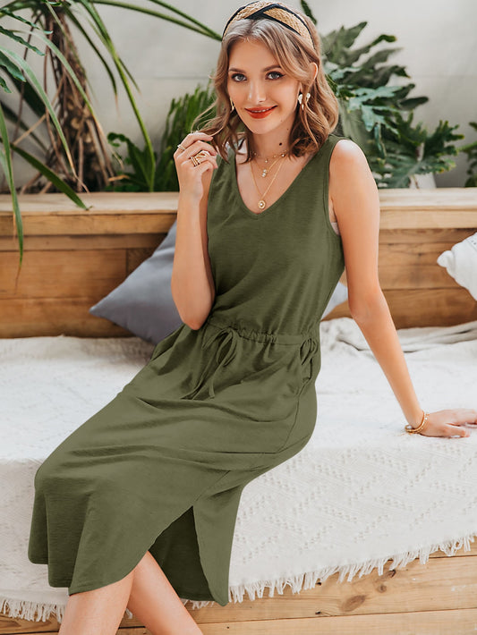 Tie Waist Curved Hem Tank Dress