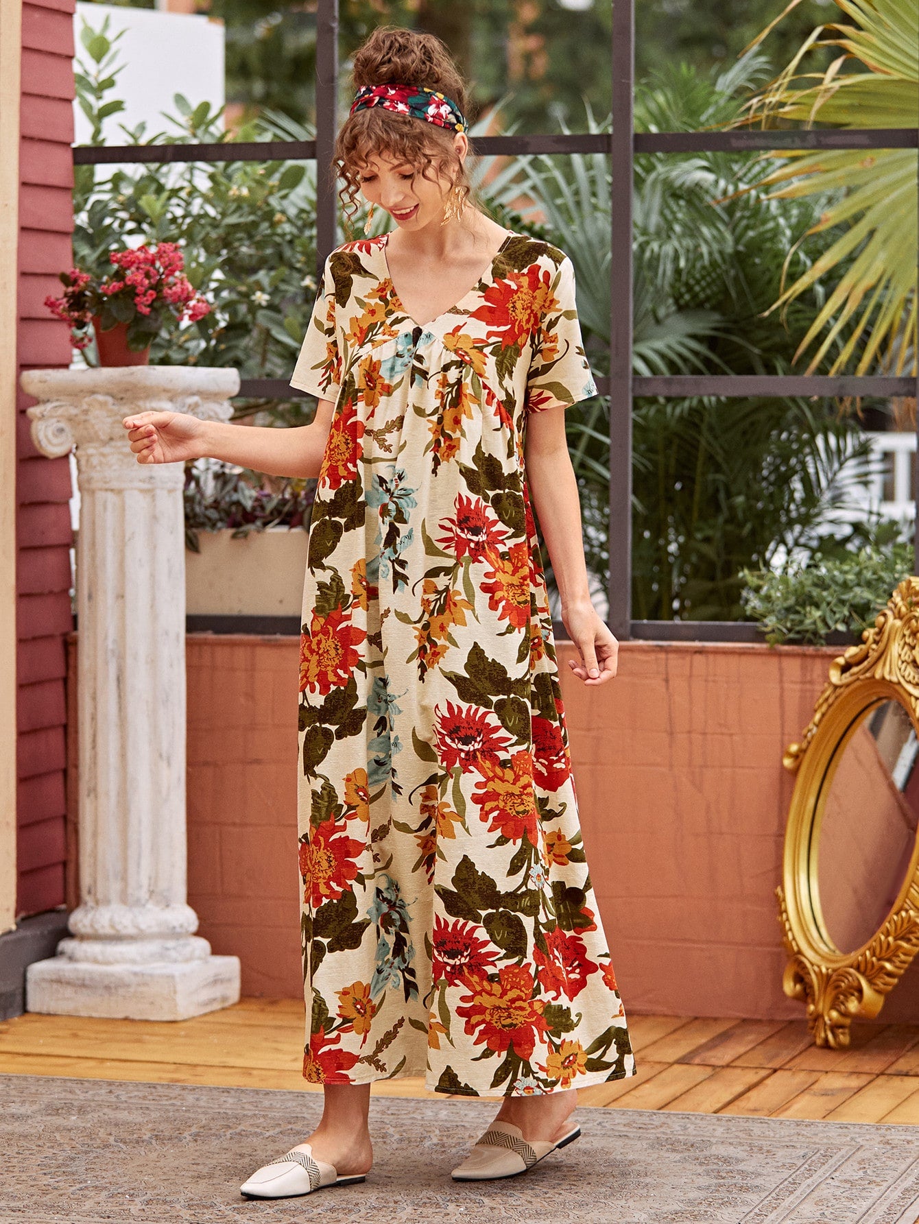 Floral Print V-neck Dress