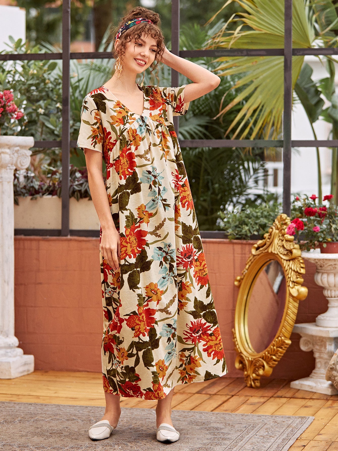 Floral Print V-neck Dress