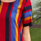 Colorful Stripe Short Sleeve Tunic Dress