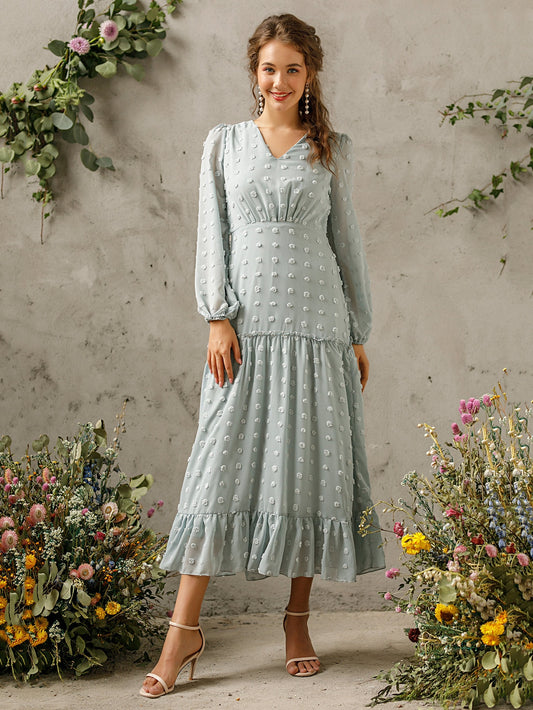 Swiss Dot Frill Trim Ruffle Hem Dress