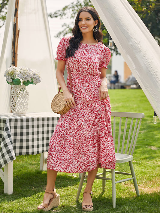 Ditsy Floral Flounce Sleeve A-line Dress