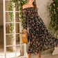 Floral Print Layered Hem Chiffon Bardot Dress