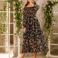 Floral Print Layered Hem Chiffon Bardot Dress