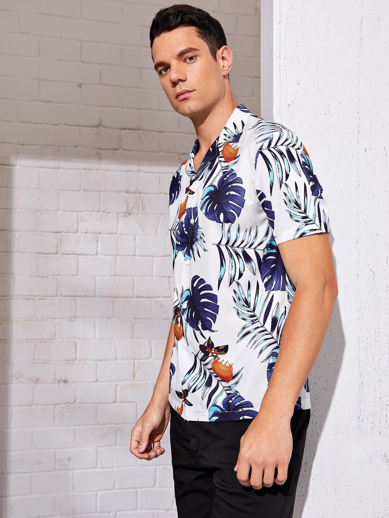 Men Revere Collar Tropical Shirt
