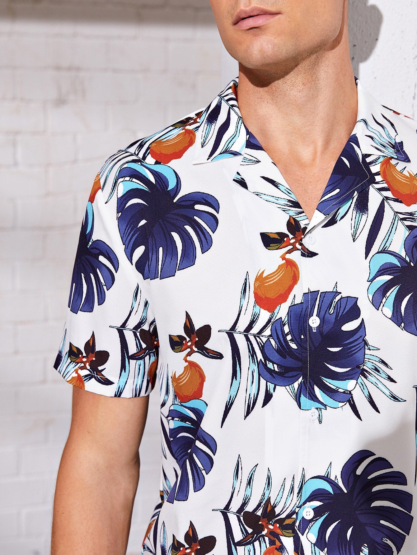Men Revere Collar Tropical Shirt
