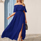 Off Shoulder Ruffle Trim Split Hem Dress