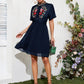 Floral Embroidery Stand Collar A-Line Dress