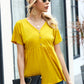 Solid Button Front Ruffle Hem Tee