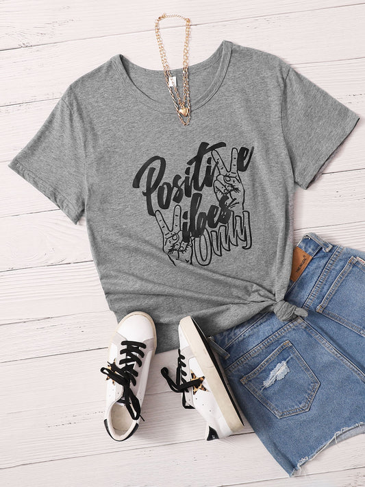 Gesture & Slogan Graphic Tee