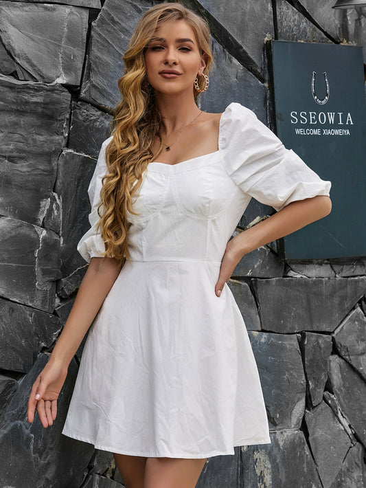 Gathered Sleeve Bustier A-line Dress