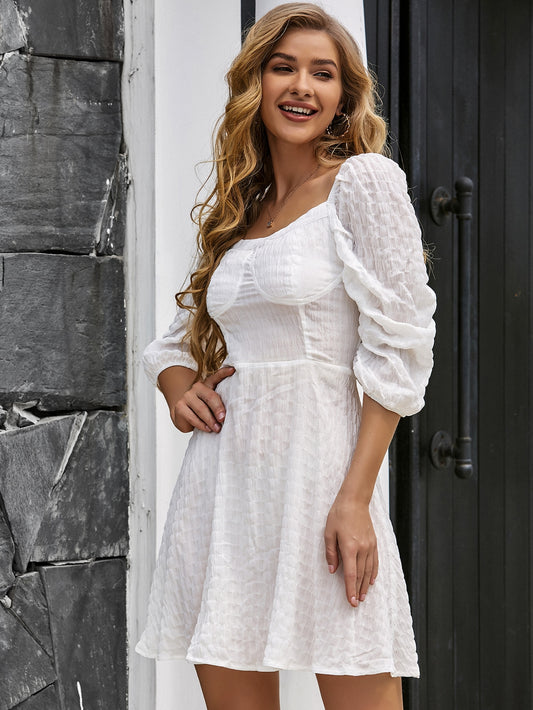 Gathered Sleeve Crinkle Bustier Dress