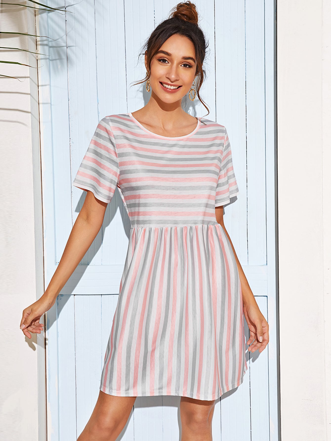 Multi-Color Striped Smock Dress