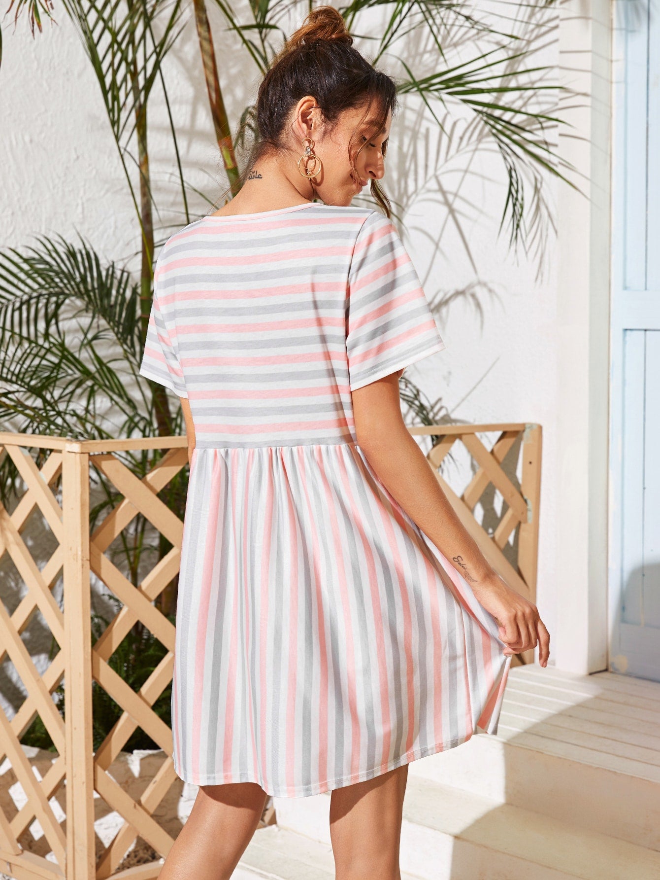 Multi-Color Striped Smock Dress