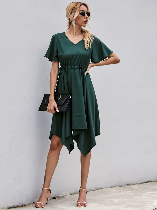 Drawstring Tie Side Hanky Hem A-line Dress