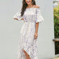 Tie Dye Drawstring Waist Asymmetric Bardot Dress