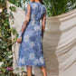 Floral Print Mesh Overlay Knot Front Dress