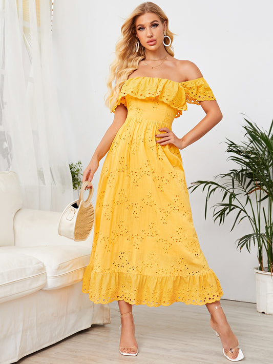 Ruffle Detail Schiffy Bardot Dress