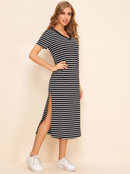 Split Thigh Side Striped Dress