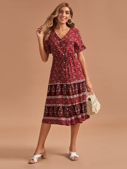 Floral & Tribal Print Knot Dress