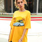 Tropical And Car Print Oversized Tee